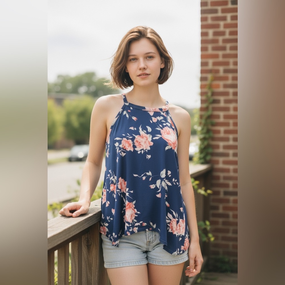 Amazon Floral Pink and Blue Women's Tank Top